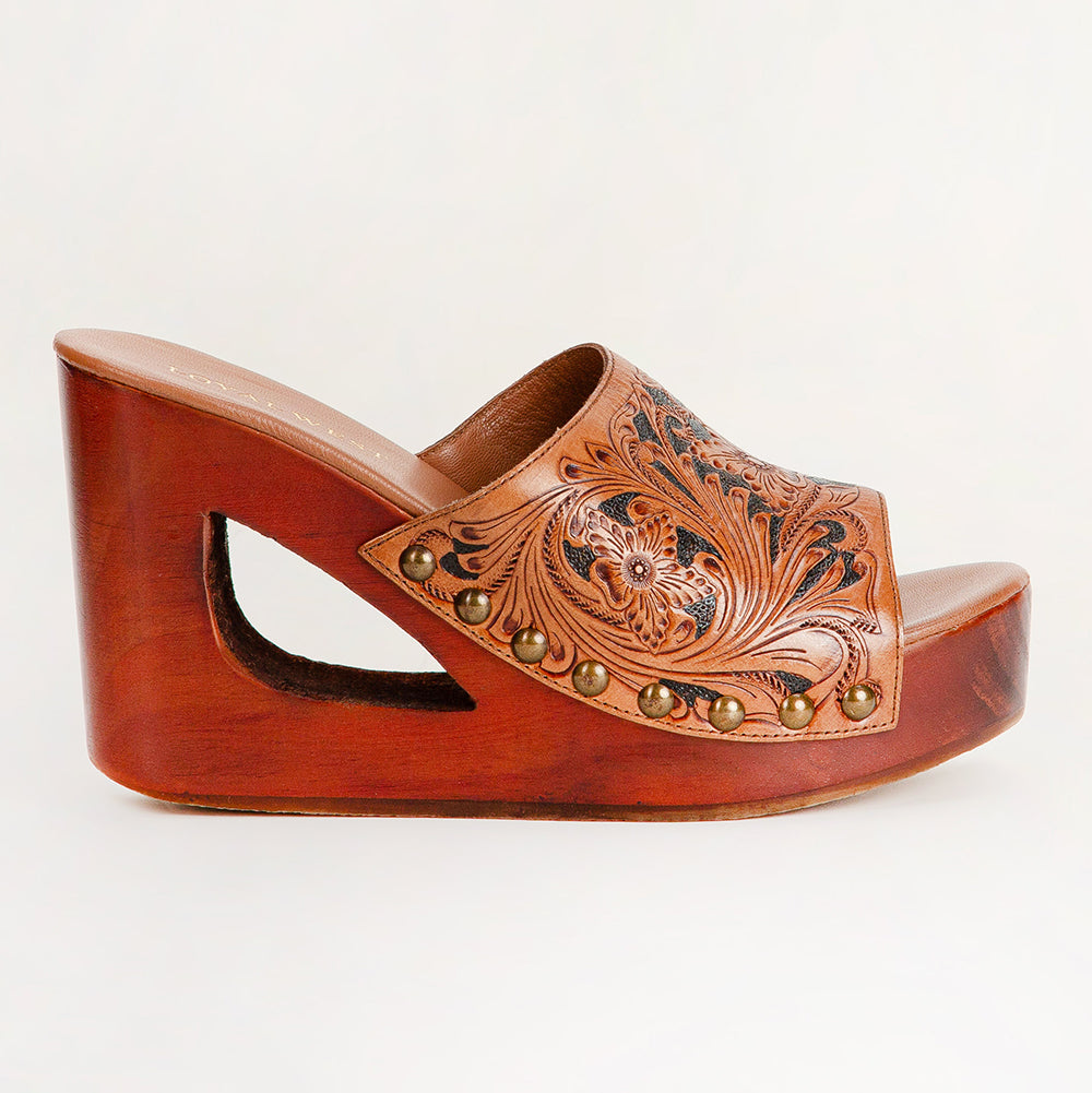 Loyal West Desert Wanderer Sandals - Dark Brown Handtooled Leather - Myra USA