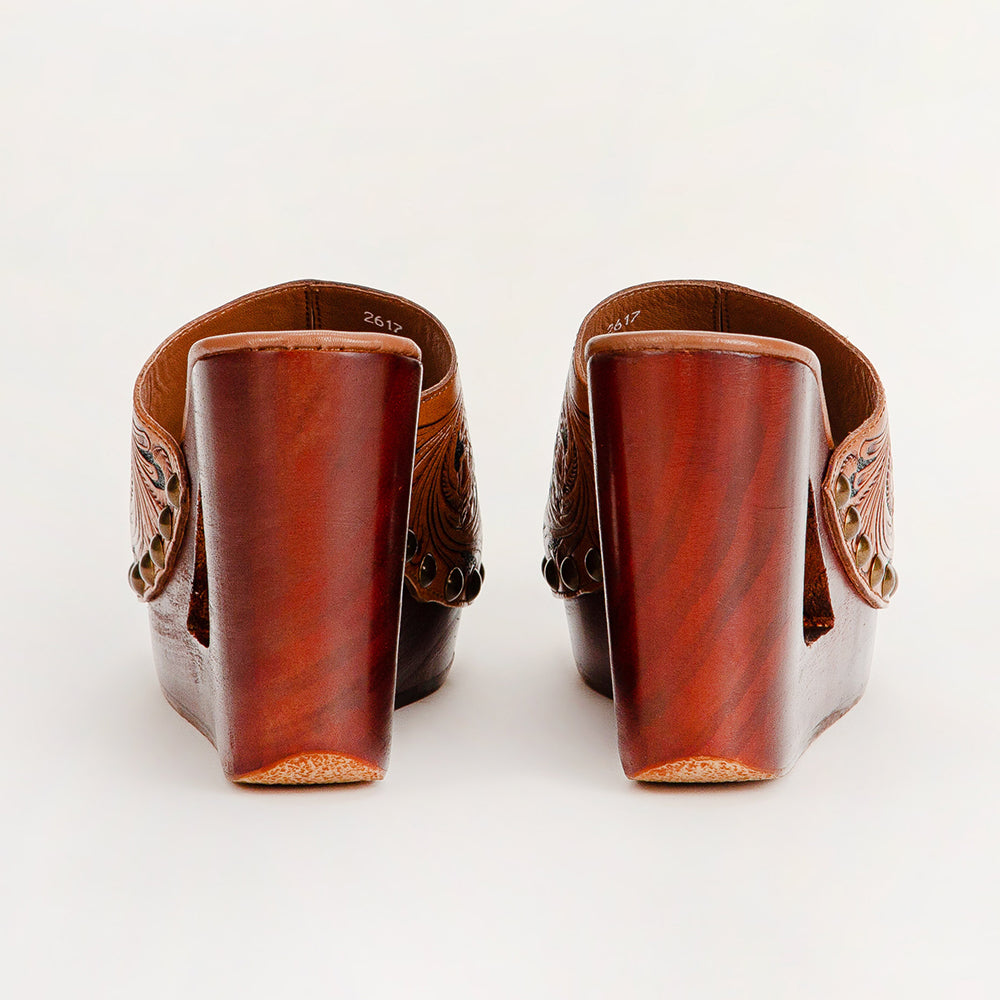 Loyal West Desert Wanderer Sandals - Dark Brown Handtooled Leather - Myra USA