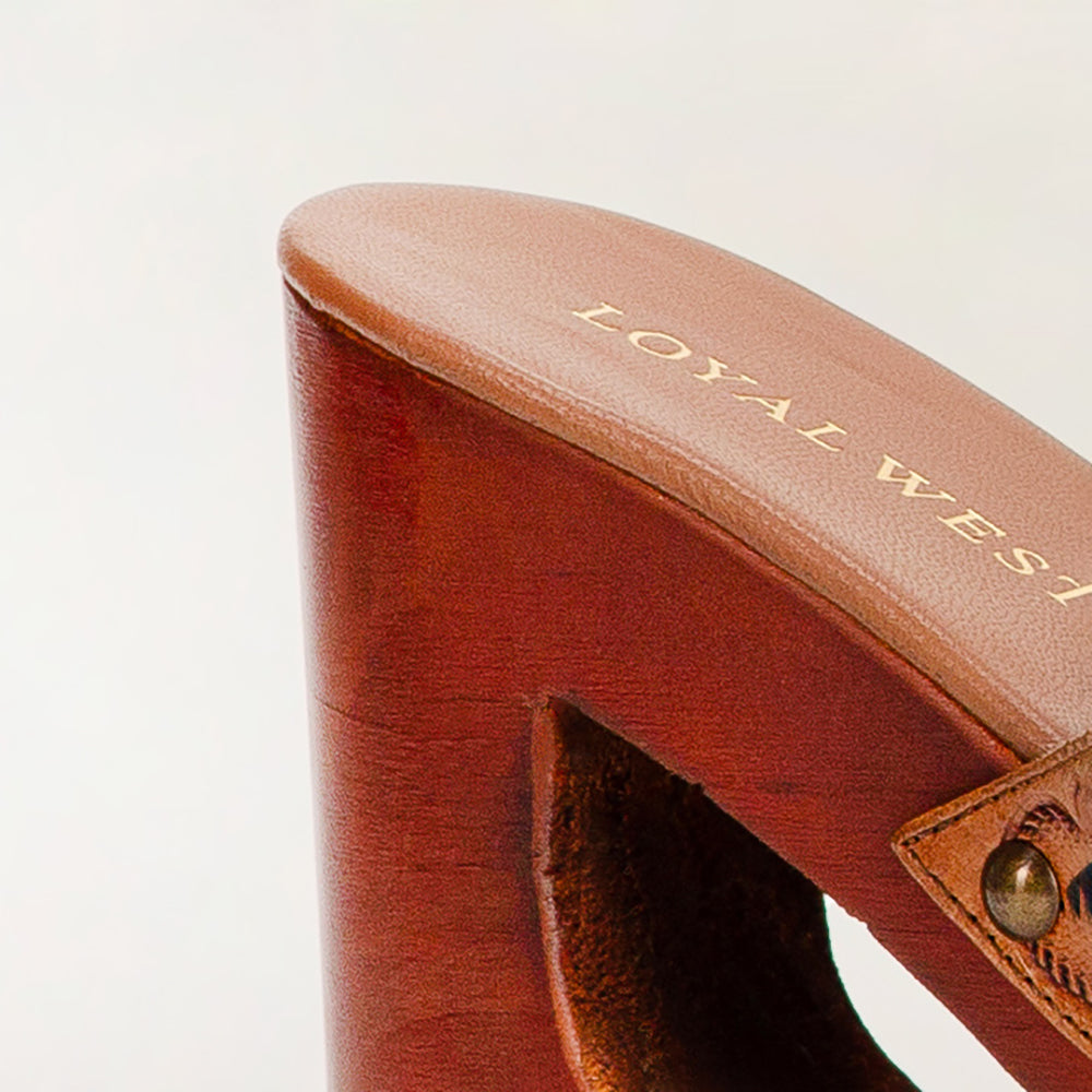 Loyal West Desert Wanderer Sandals - Dark Brown Handtooled Leather - Myra USA