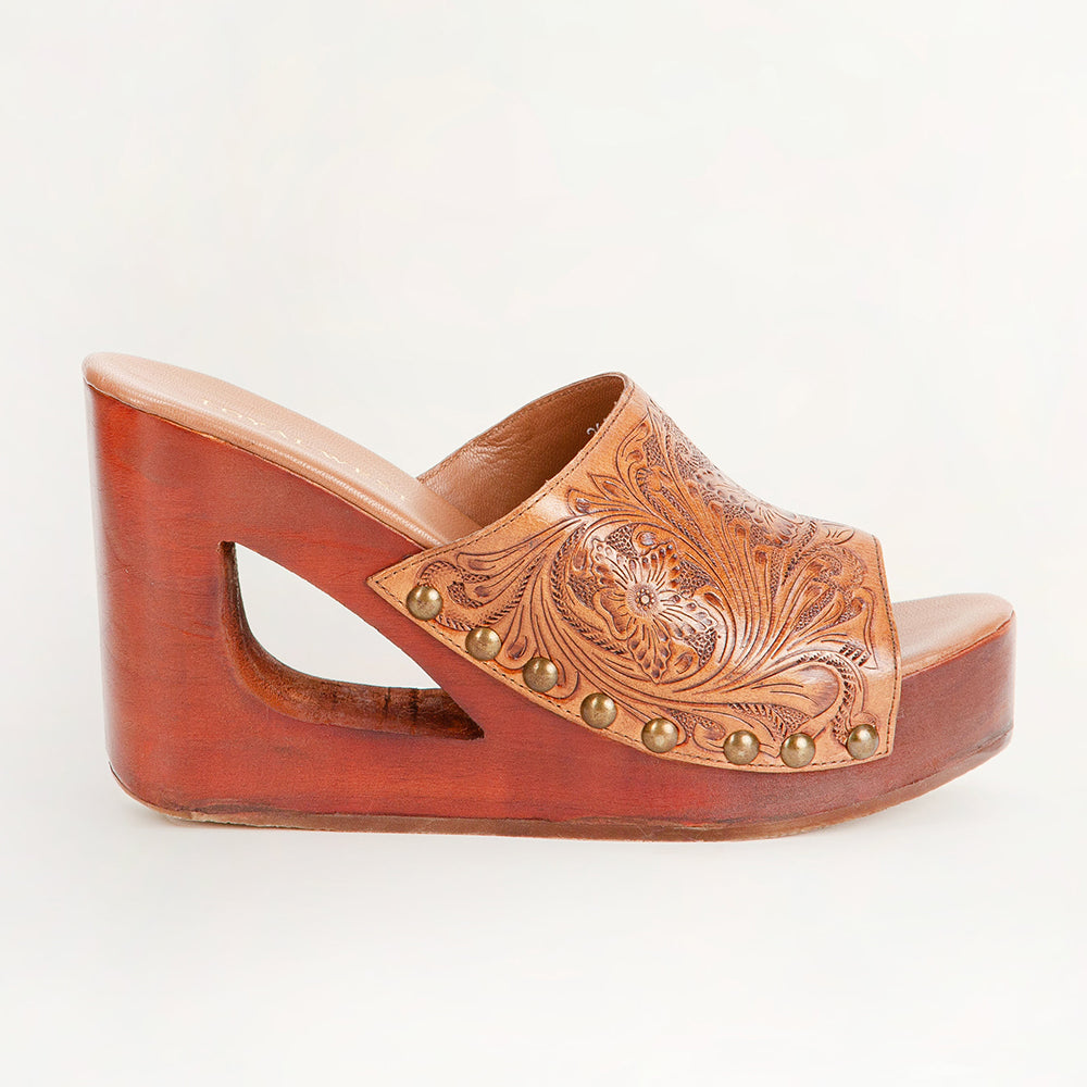 Loyal West Desert Wanderer Sandals - Light Brown Handtooled Leather - Myra USA
