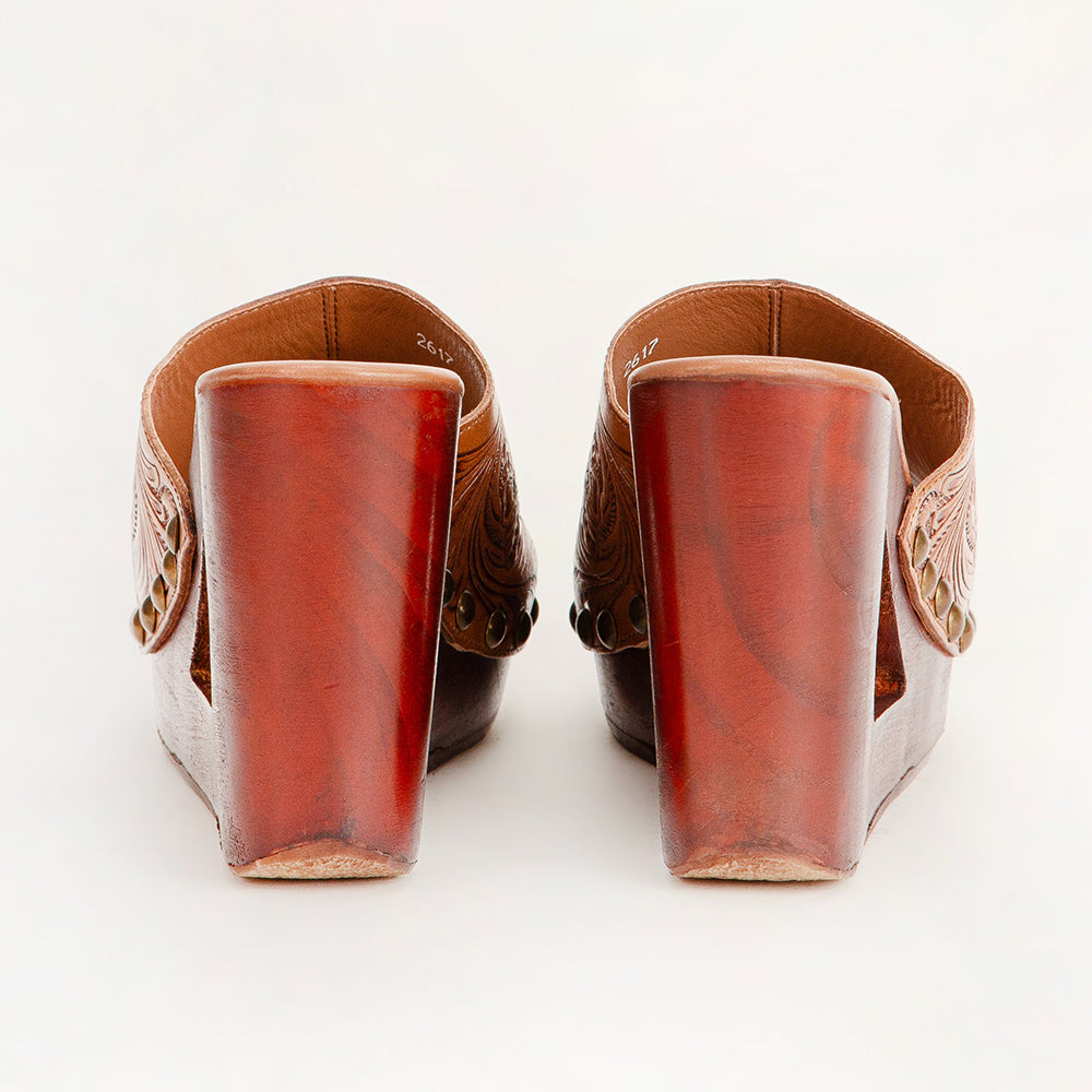 Loyal West Desert Wanderer Sandals - Light Brown Handtooled Leather - Myra USA