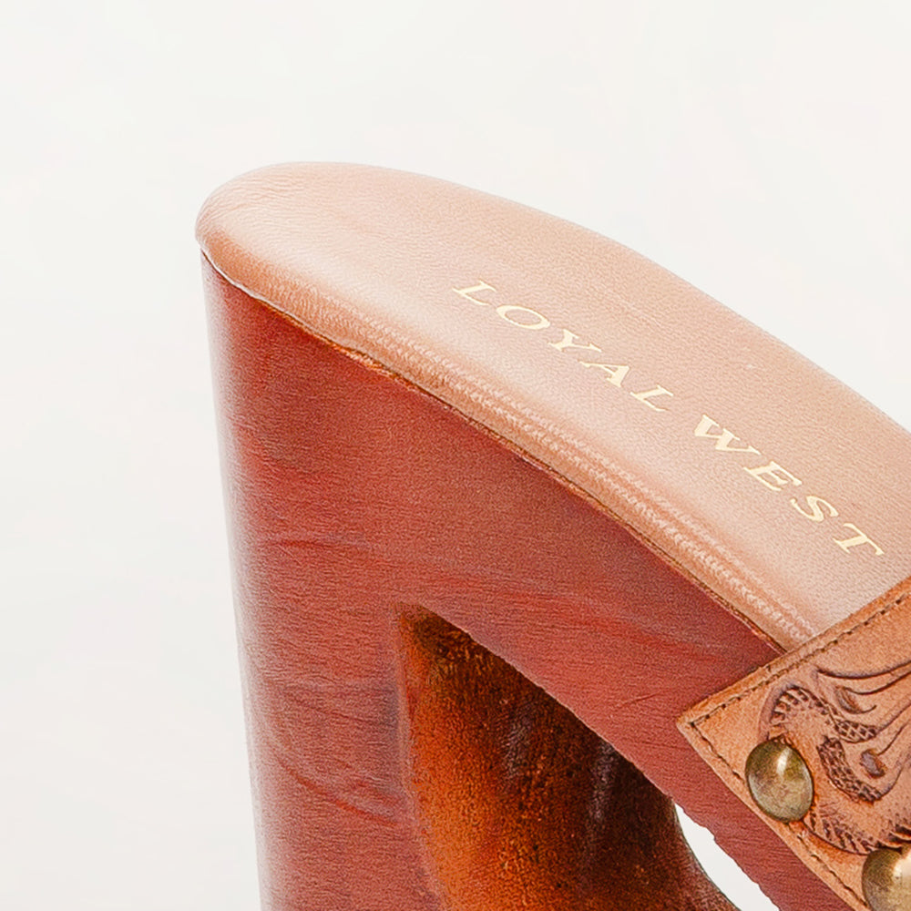 Loyal West Desert Wanderer Sandals - Light Brown Handtooled Leather - Myra USA