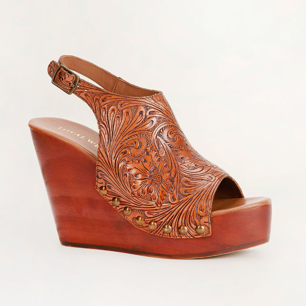 Loyal West Amelia Sandals Handtooled Leather - Myra USA