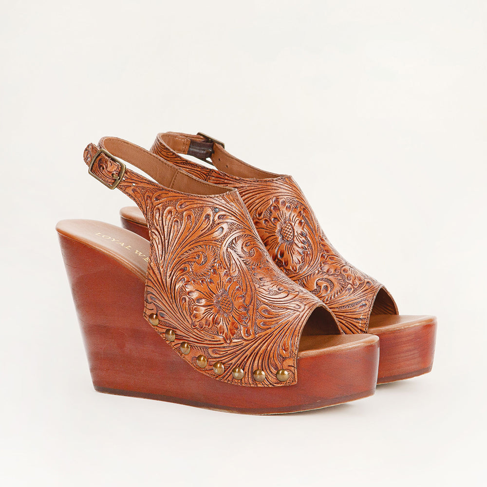 Loyal West Amelia Sandals Handtooled Leather - Myra USA