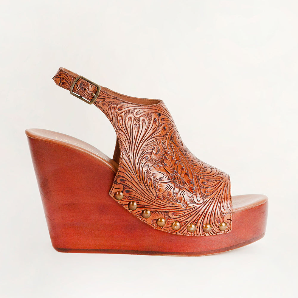 Loyal West Amelia Sandals Handtooled Leather - Myra USA