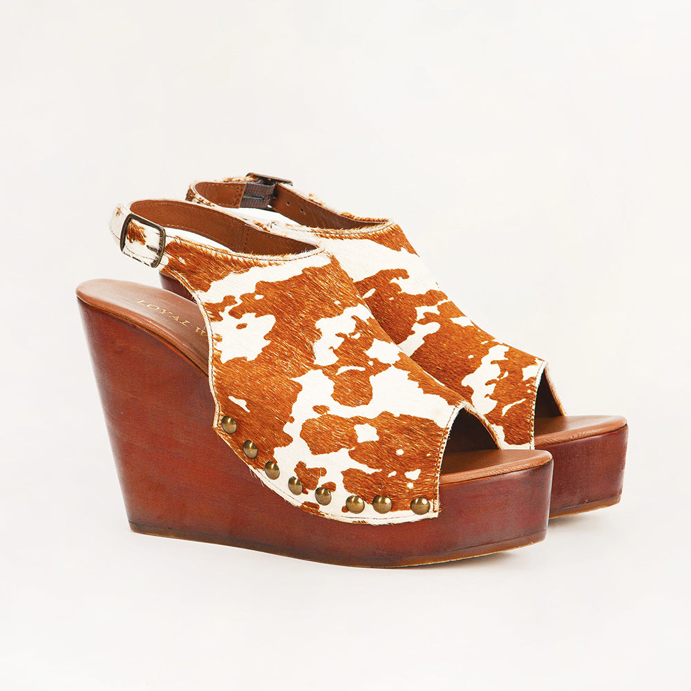 Loyal West Amelia Sandals Brown And White Cowhide - Myra USA