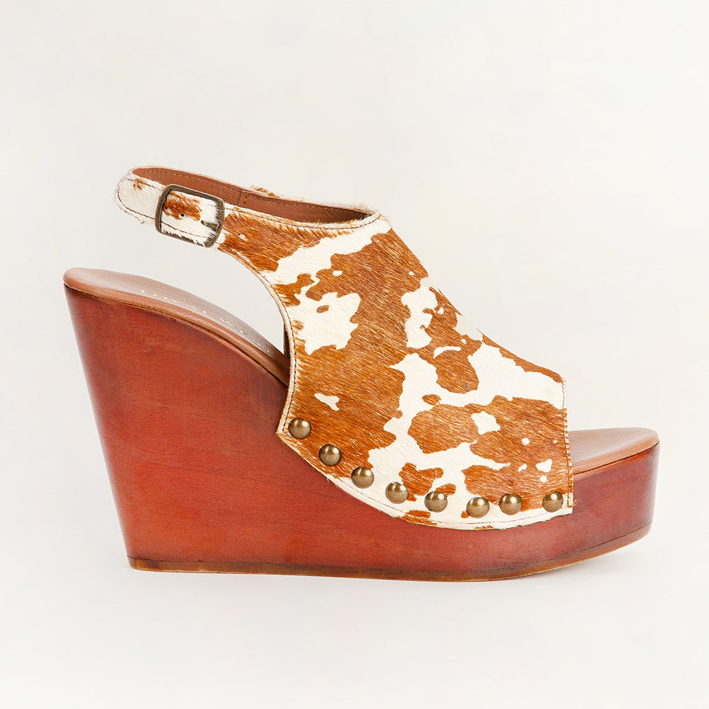 Loyal West Amelia Sandals Brown And White Cowhide - Myra USA