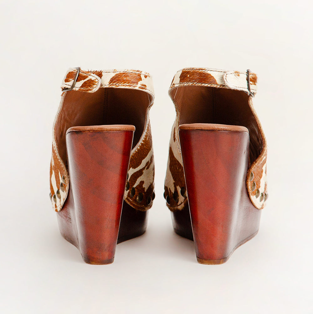 Loyal West Amelia Sandals Brown And White Cowhide - Myra USA