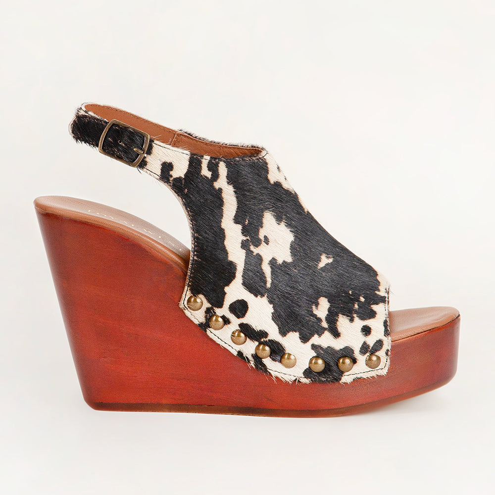 Loyal West Amelia Sandals Black And White Cowhide - Myra USA