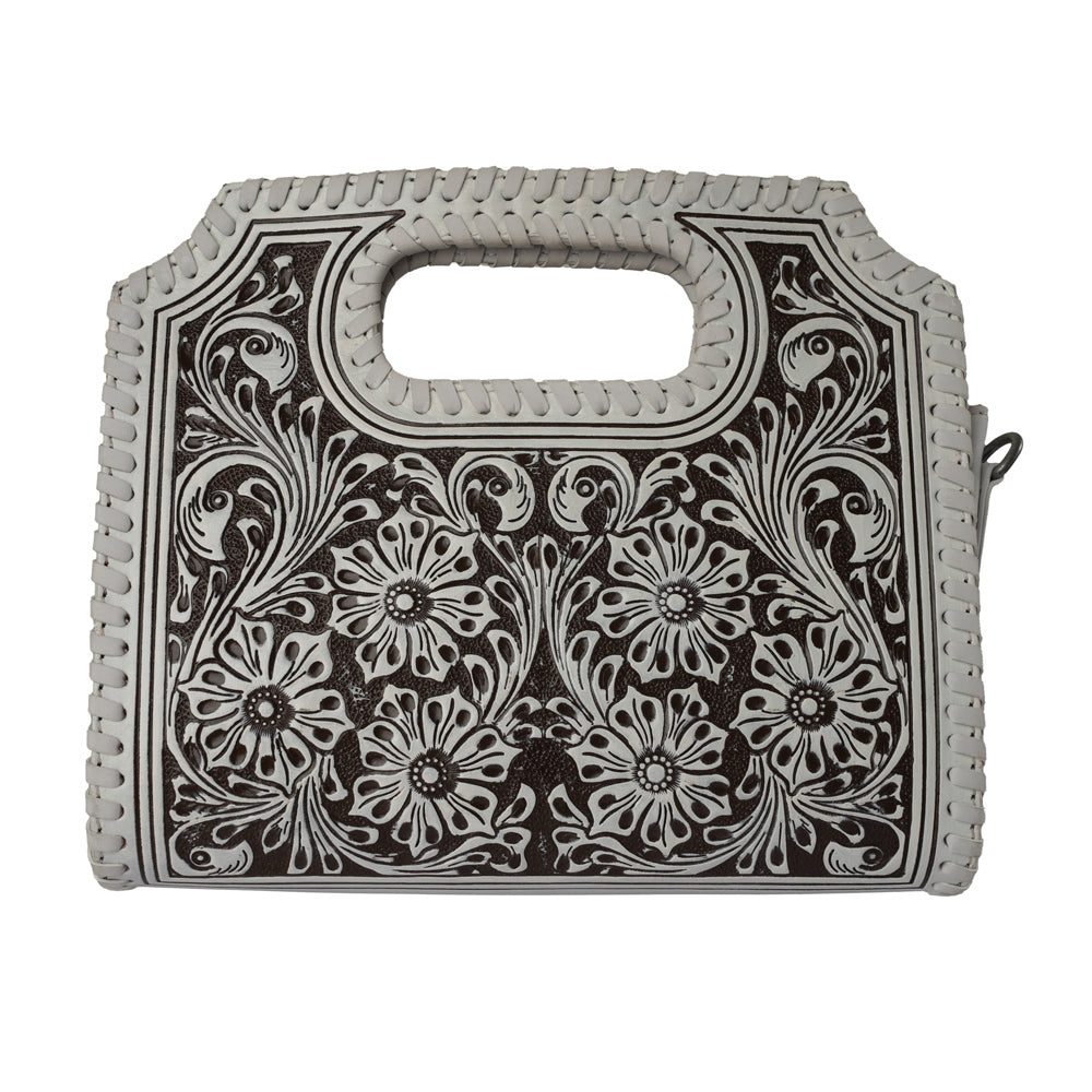 Handtooled Alma Medium Handbag - Ivory Dust - Myra USA