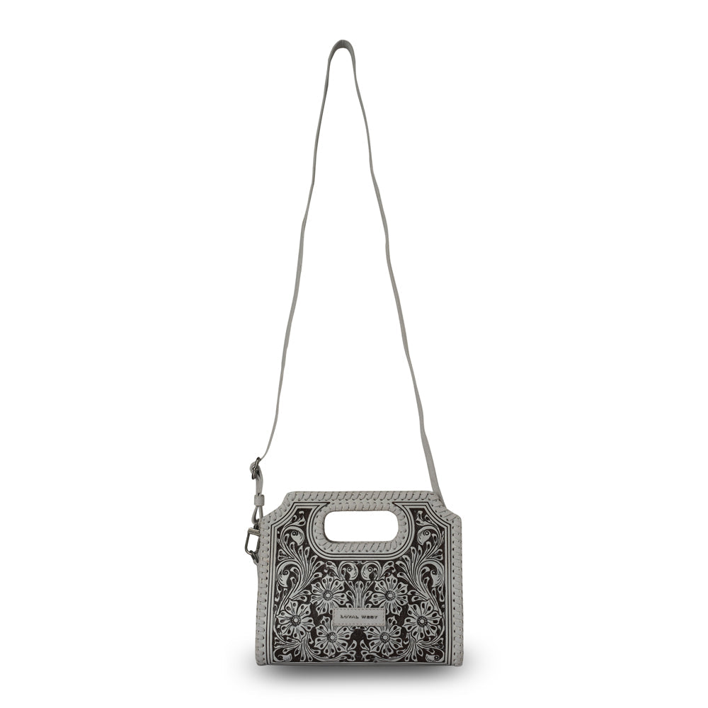 Handtooled Alma Medium Handbag - Ivory Dust - Myra USA