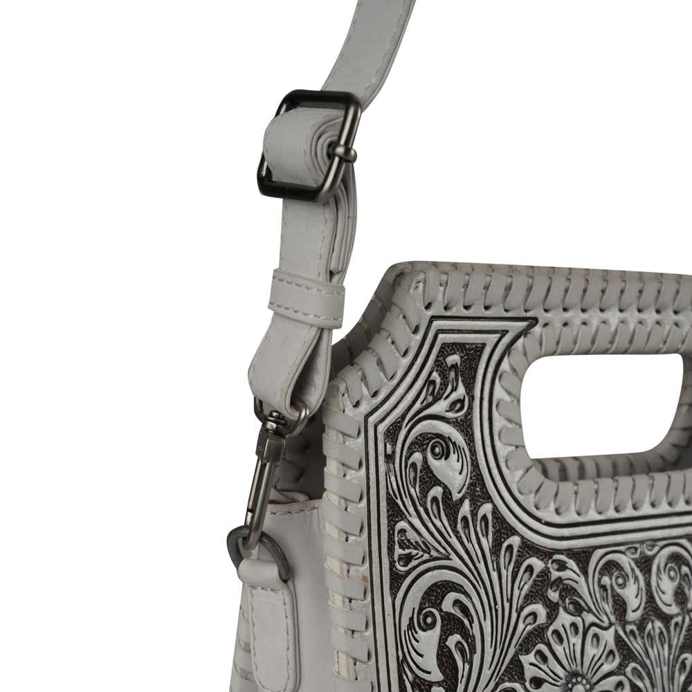 Handtooled Alma Medium Handbag - Ivory Dust - Myra USA