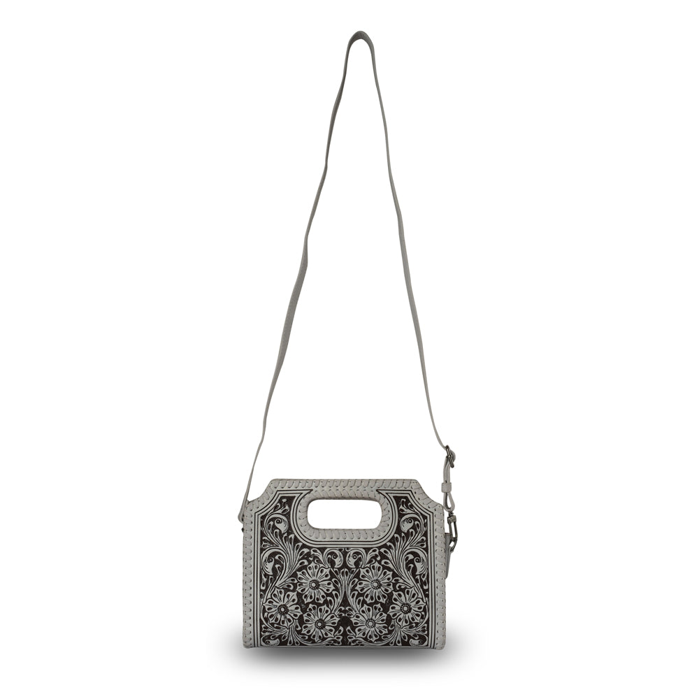 Handtooled Alma Medium Handbag - Ivory Dust - Myra USA