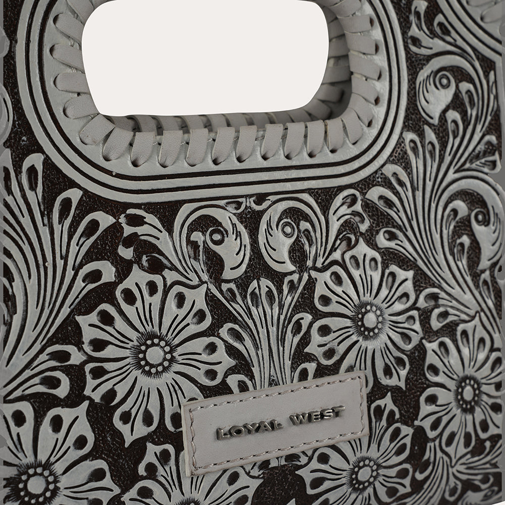 Handtooled Alma Medium Handbag - Ivory Dust - Myra USA