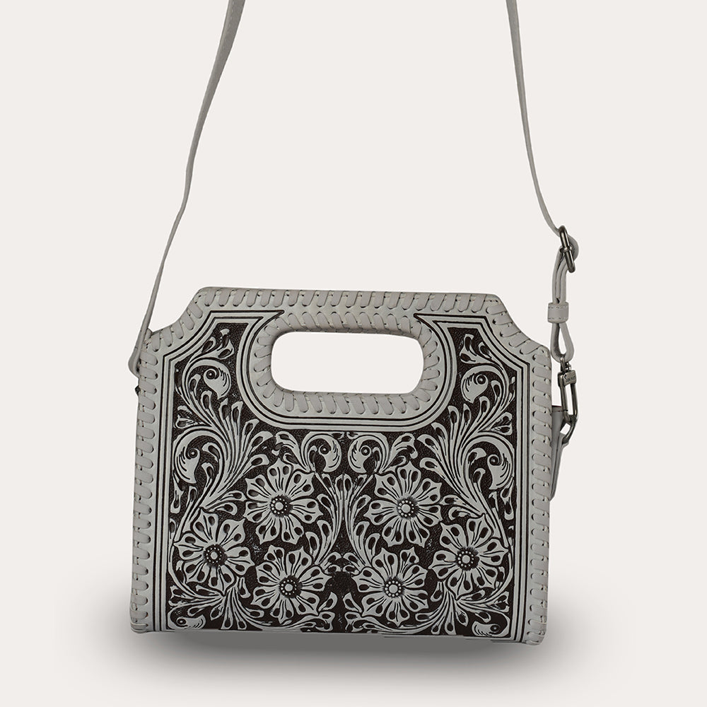 Handtooled Alma Medium Handbag - Ivory Dust - Myra USA