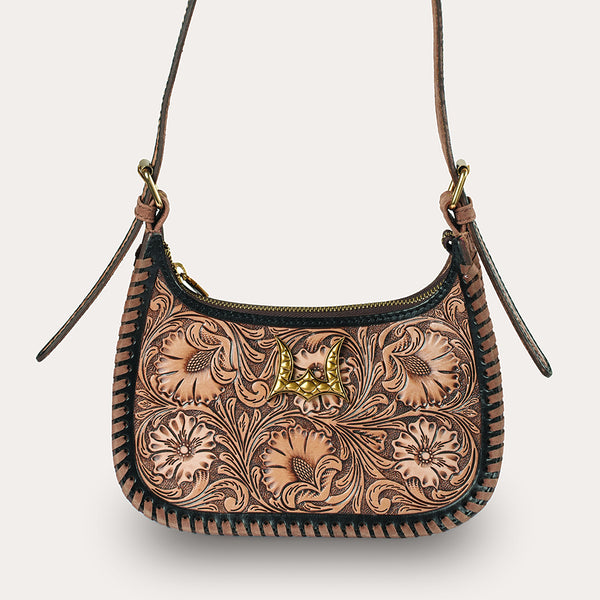 Handtooled Dannia Medium Purse - Distressed Brown - Myra USA