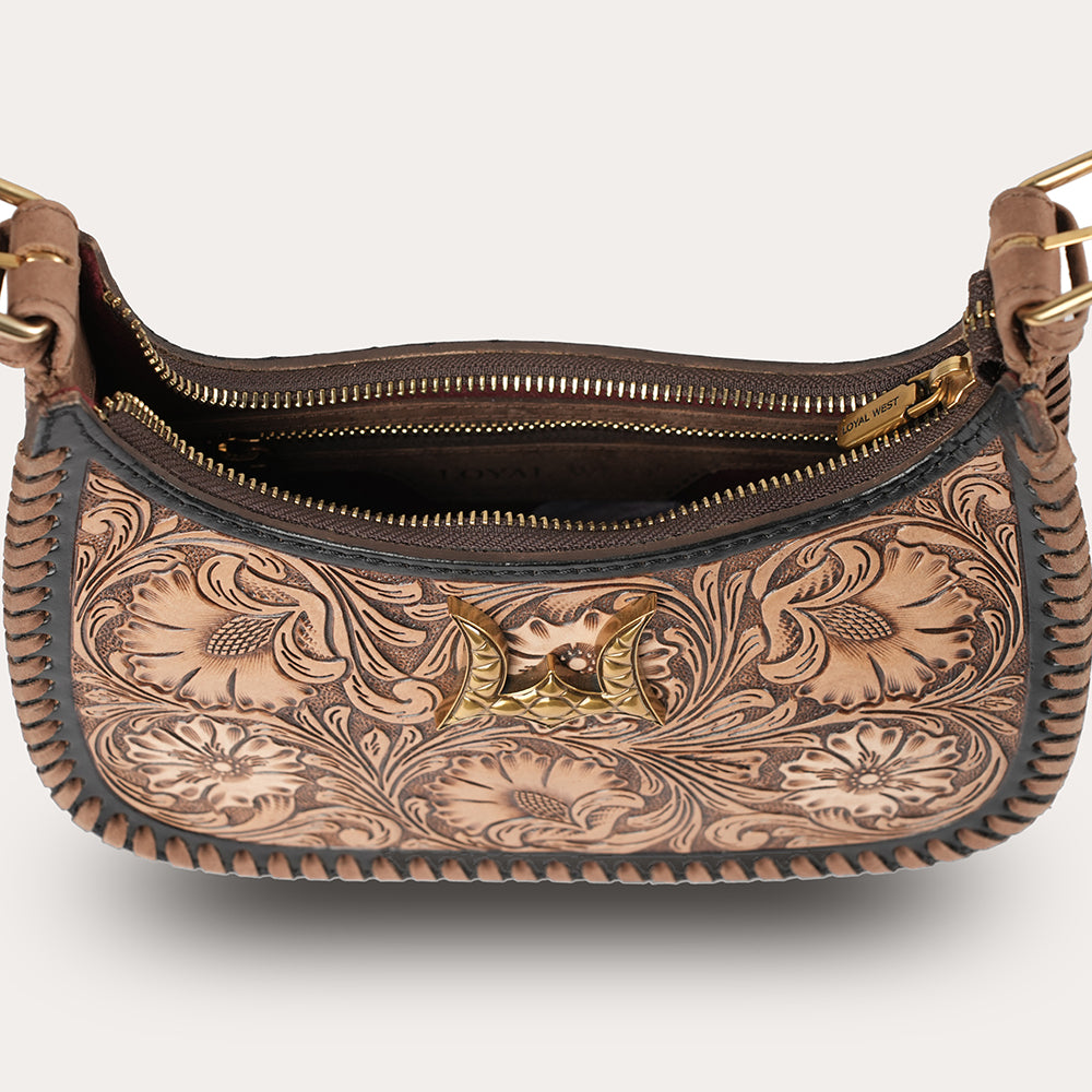 Handtooled Dannia Medium Purse - Distressed Brown - Myra USA