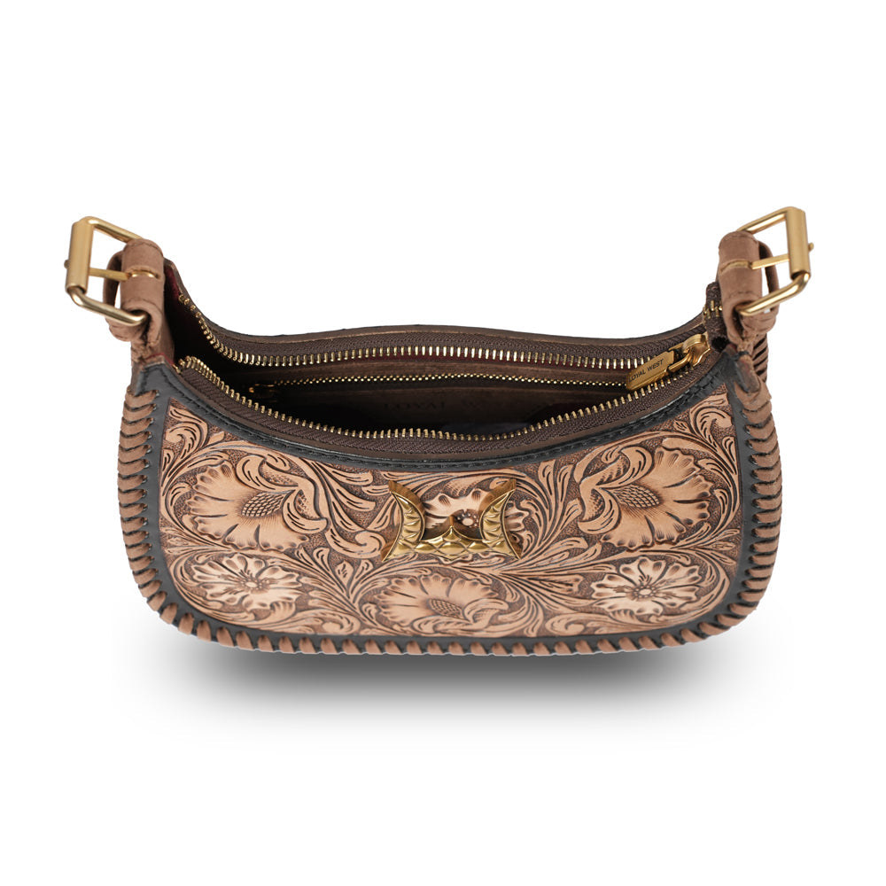 Handtooled Dannia Medium Purse - Distressed Brown - Myra USA