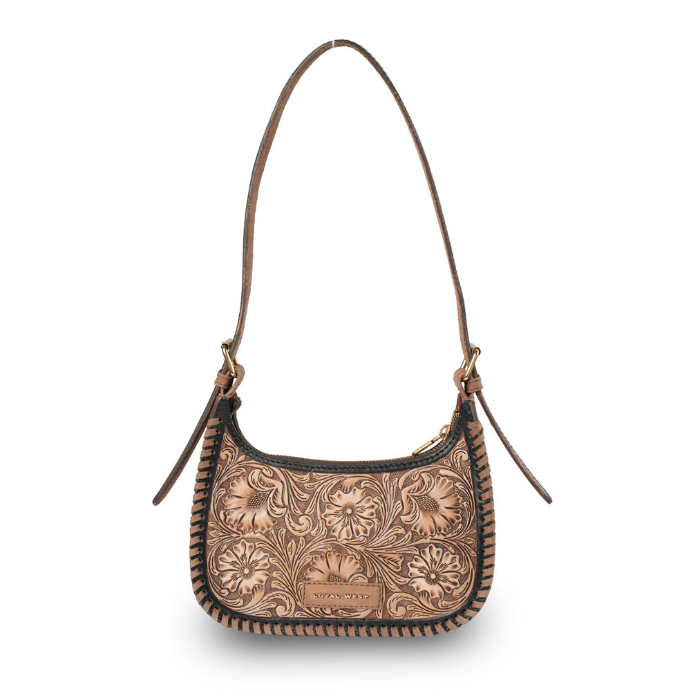 Handtooled Dannia Medium Purse - Distressed Brown - Myra USA