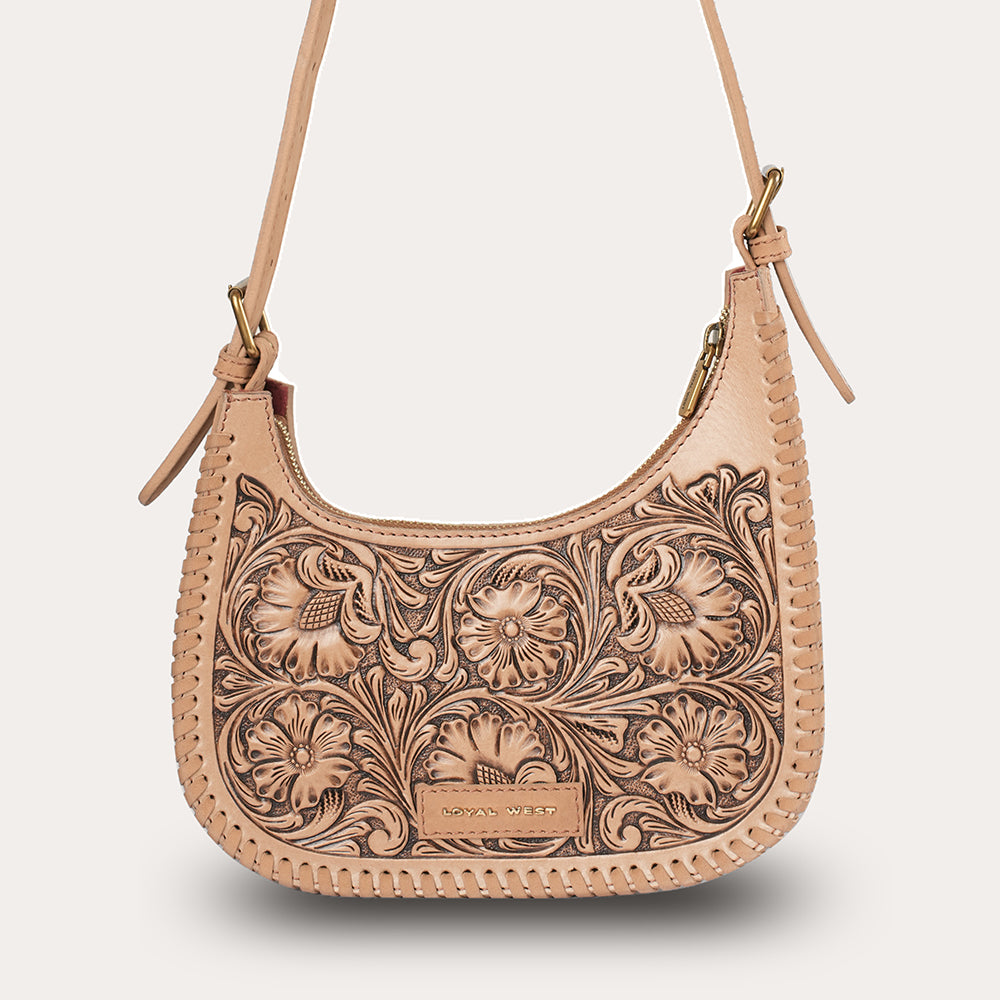 Handtooled Dannia Medium Purse - Slant Form - Myra USA