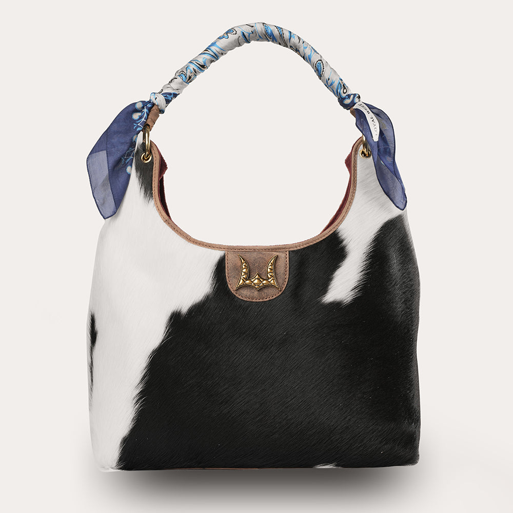LW Medium Purse - Black & White Cowhide - Myra USA