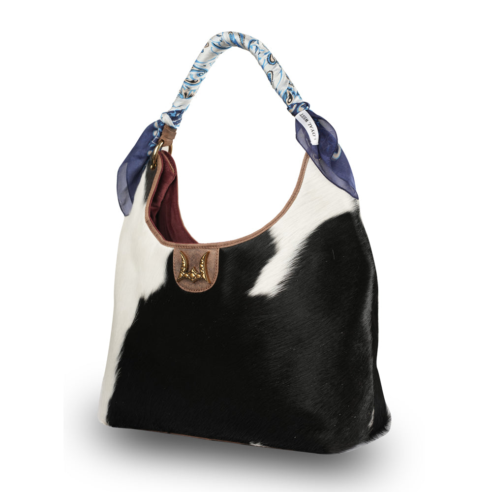 LW Medium Purse - Black & White Cowhide - Myra USA