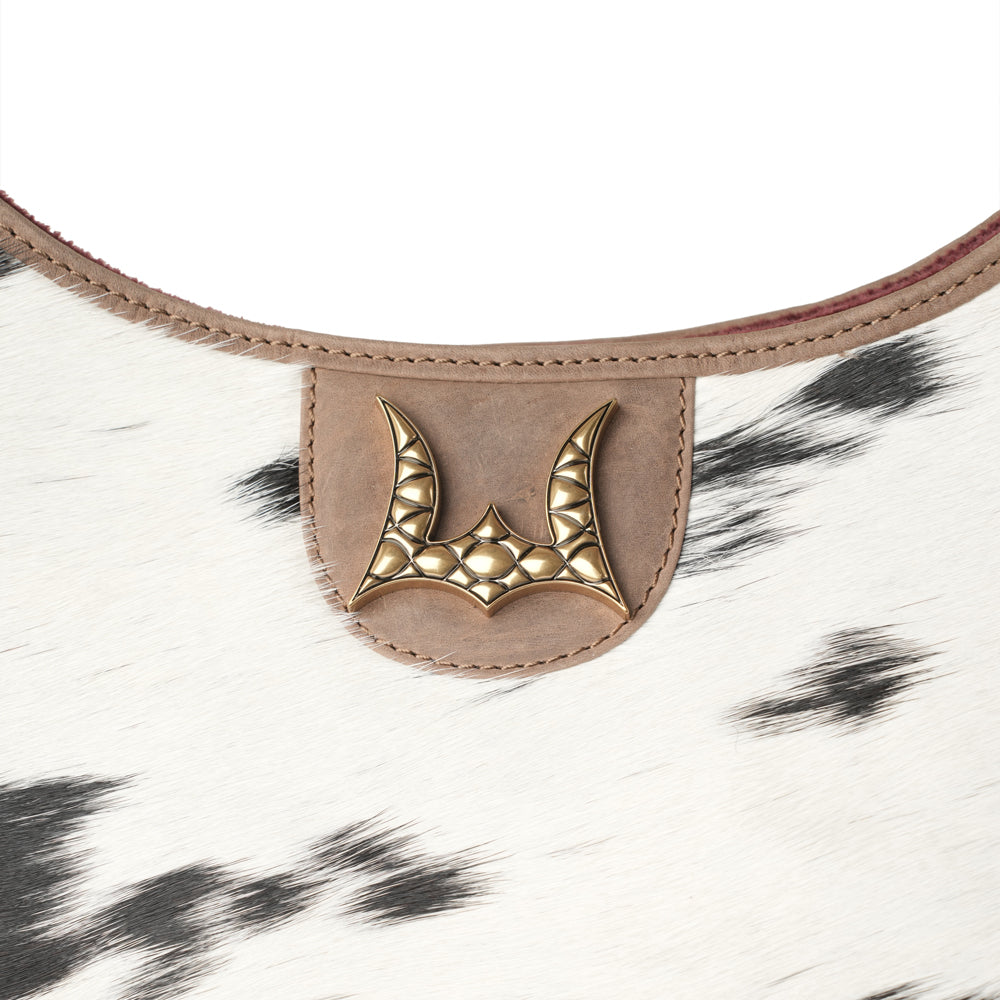 LW Large Purse - Black & White Cowhide with Oiled Brown Leather - Myra USA