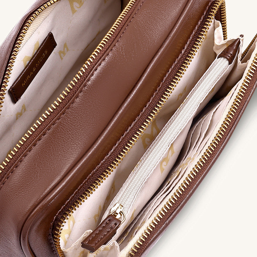 Mira & Moss Lucienne Crossbody Bag - Shiny Chocolate Brown - Myra USA