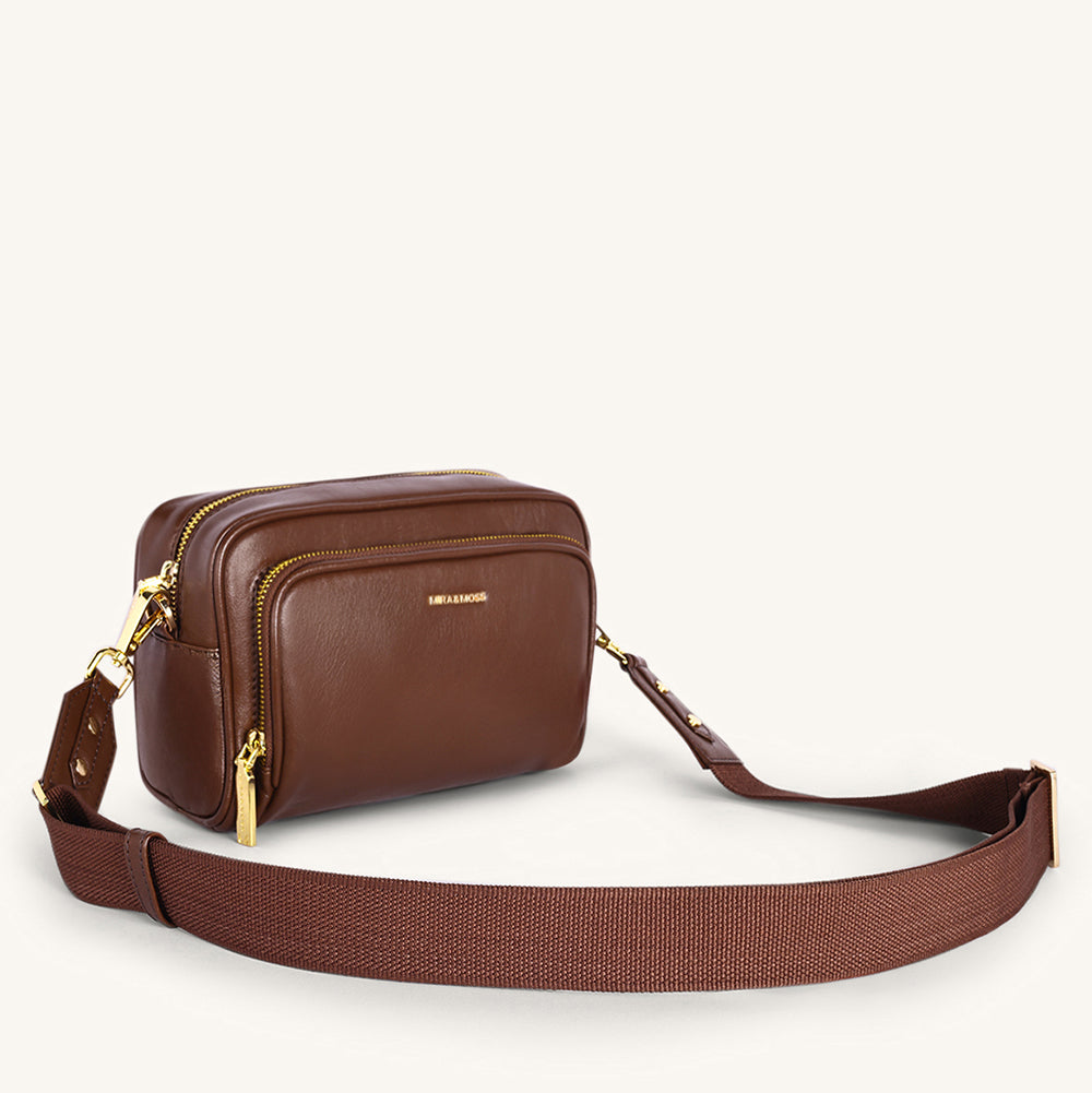 Mira & Moss Lucienne Crossbody Bag - Shiny Chocolate Brown - Myra USA