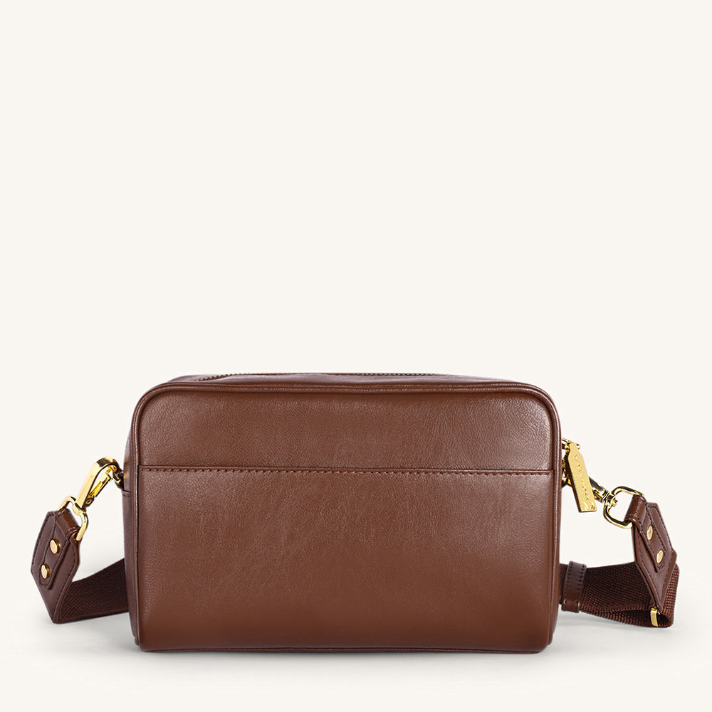 Mira & Moss Lucienne Crossbody Bag - Shiny Chocolate Brown - Myra USA