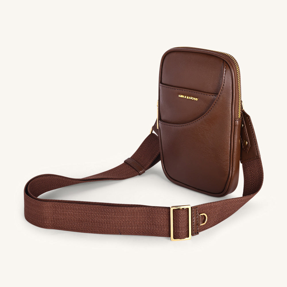 Mira & Moss Iris Mini-Crossbody Bag - Shiny Chocolate Brown - Myra USA