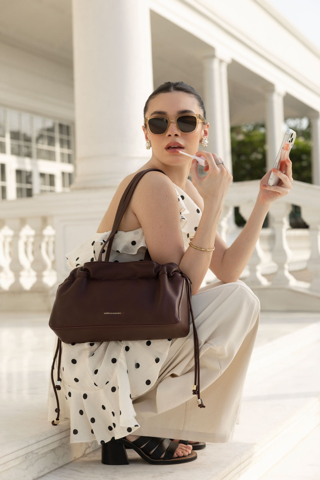 Solene Drawstring Shoulder Bag - Cocoa