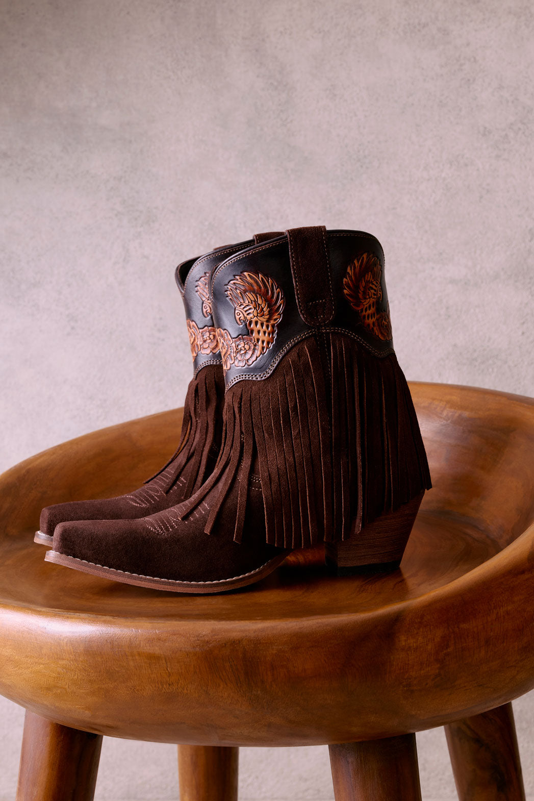 Phoenix Rising Fringe Western Booties in Tawny Brown - Myra USA