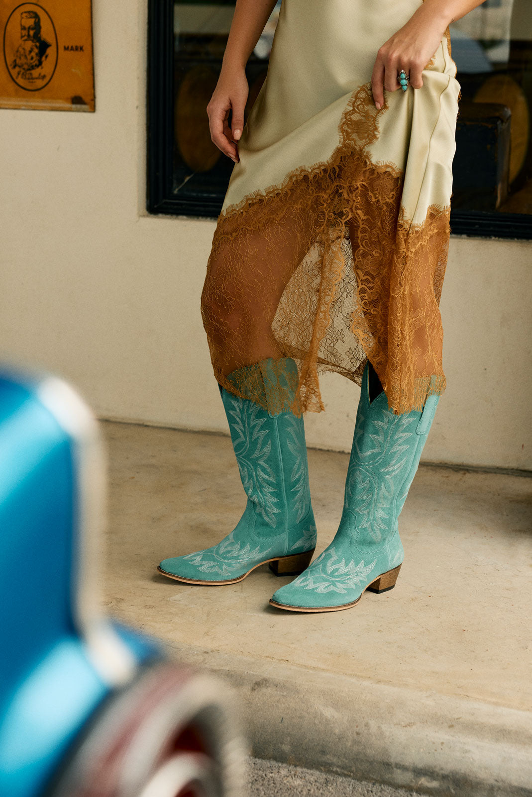 Midnight Trail Embroidered Leather Boots in Shadow Green - Myra USA