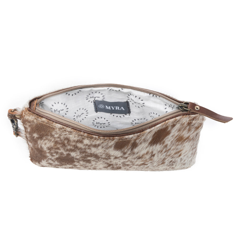 White & Brown Hairon Pouch - Myra USA