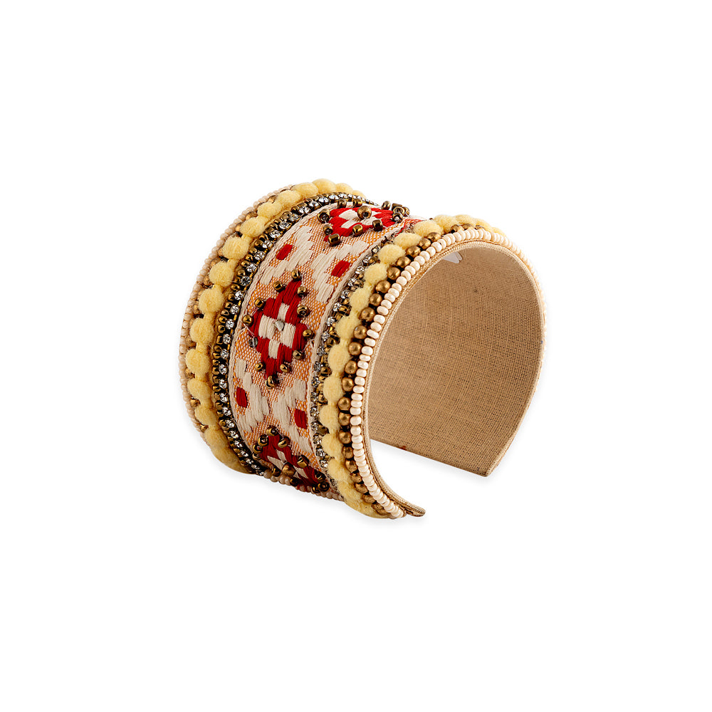 Adobe Charm Beaded Cuff Bracelet in Sunrise Gold & Crimson - Myra USA