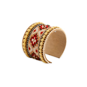 Adobe Charm Beaded Cuff Bracelet in Sunrise Gold & Crimson - Myra USA