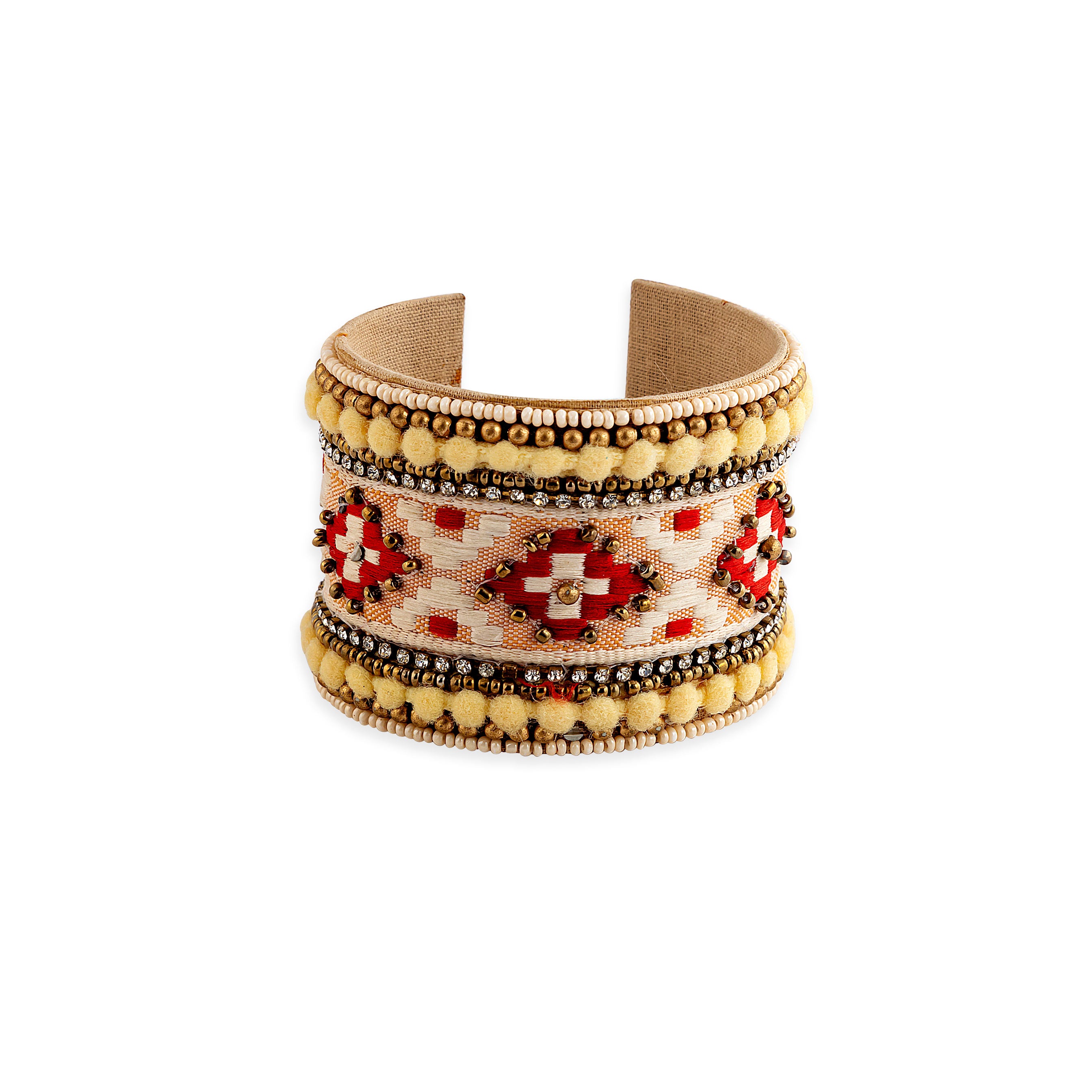 Adobe Charm Beaded Cuff Bracelet in Sunrise Gold & Crimson - Myra USA