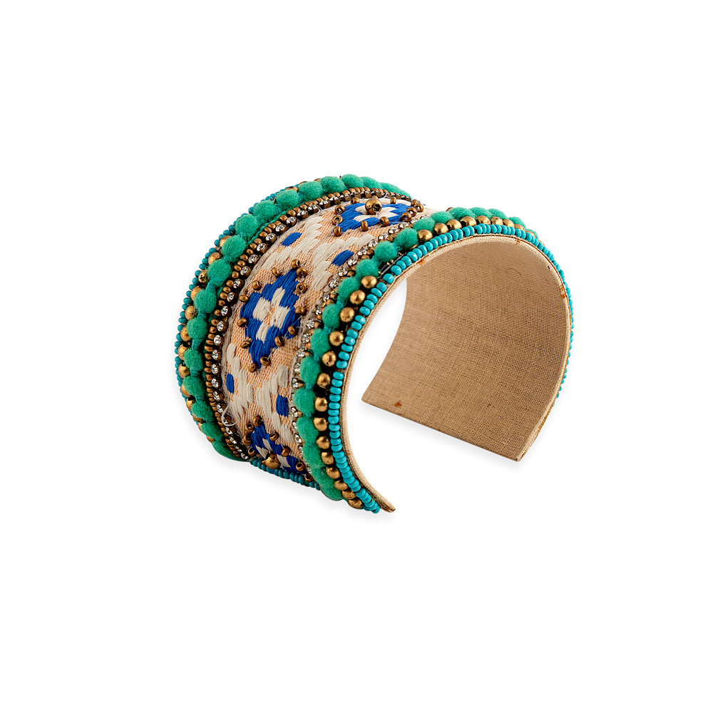 Adobe Charm Beaded Cuff Bracelet in Turquoise & River Blue - Myra USA