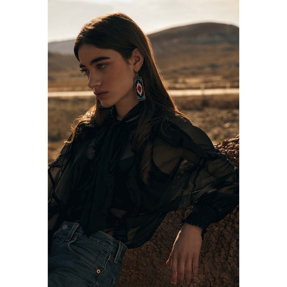 Love Thee Only Beaded Earrings In Ebony & Red - Myra USA