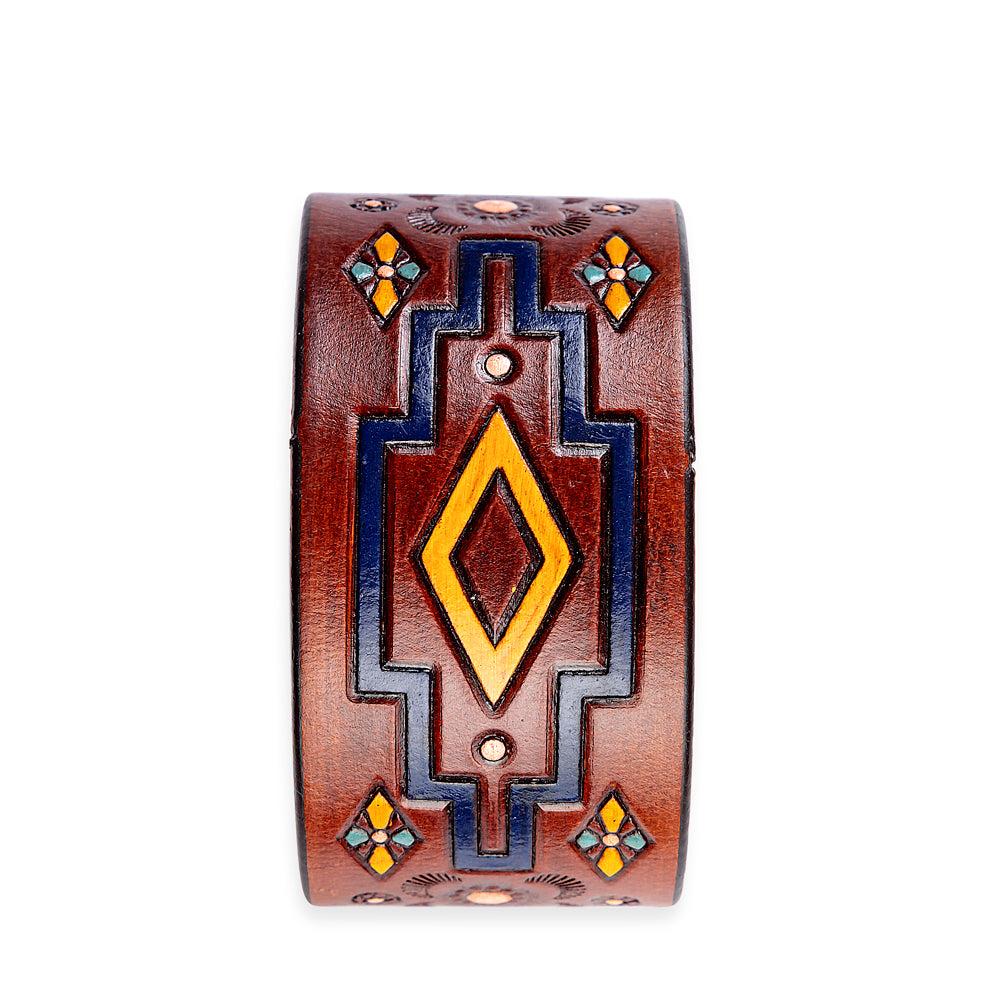 Bijuo Handtooled Genuine Leather Bracelet - Myra USA