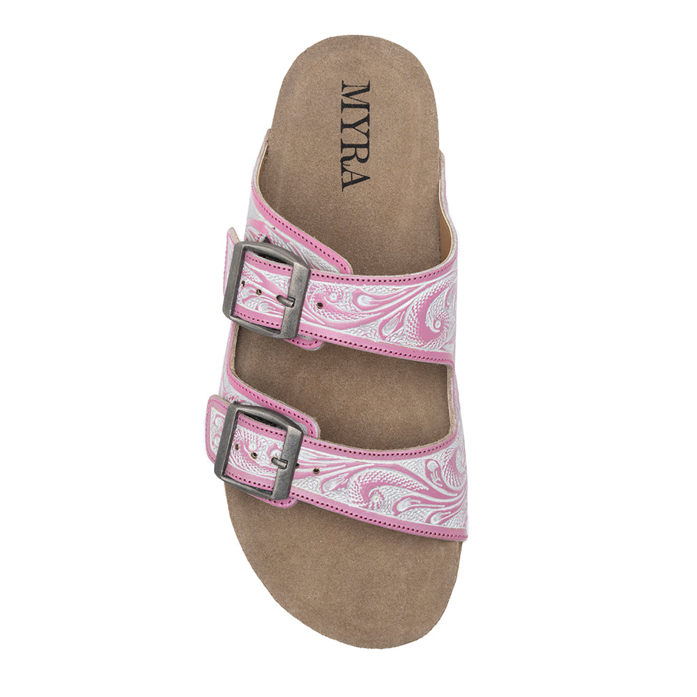 Handtooled cowgirl sandals in pink color for women