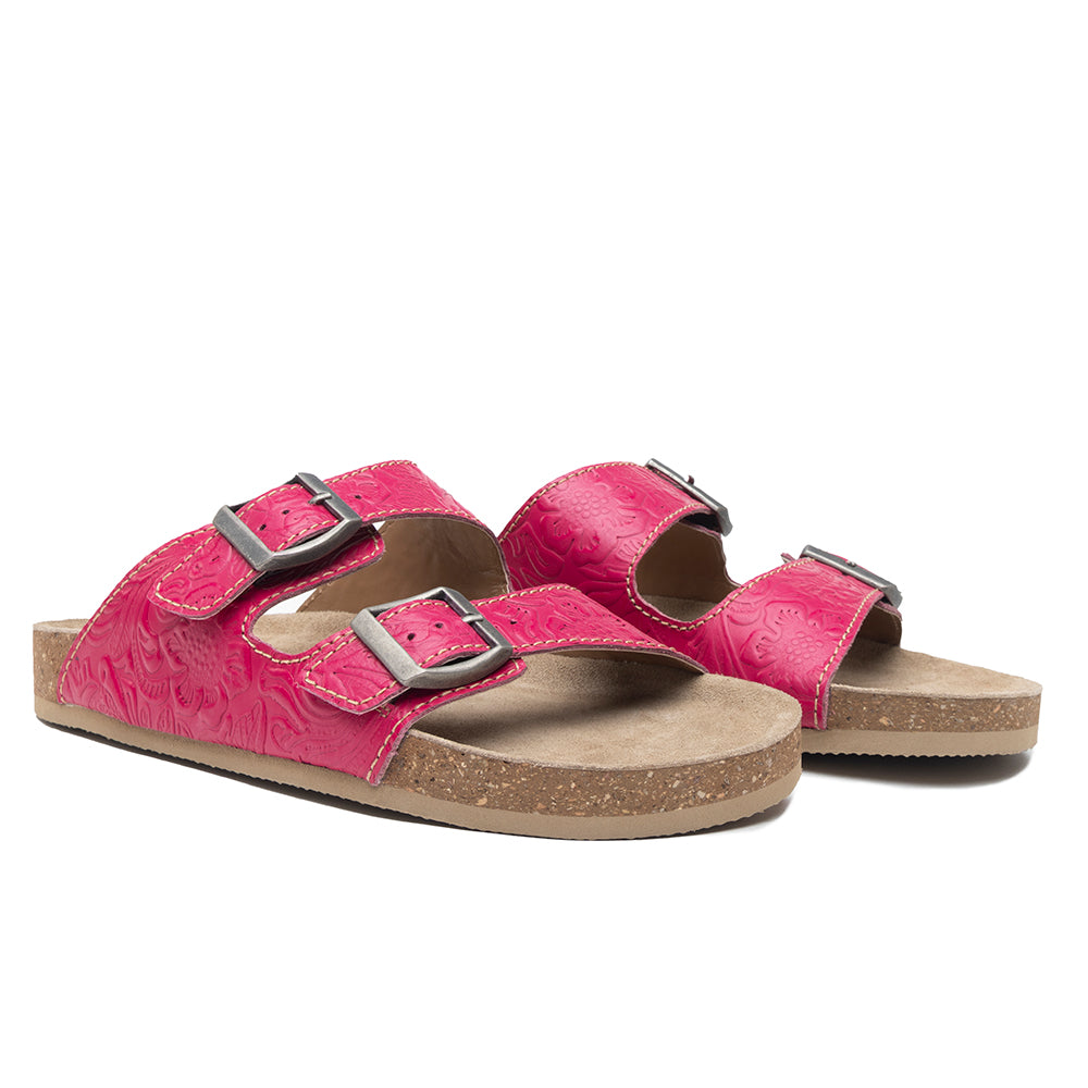 Vibrant Heart Embossed Leather Sandals - Myra USA