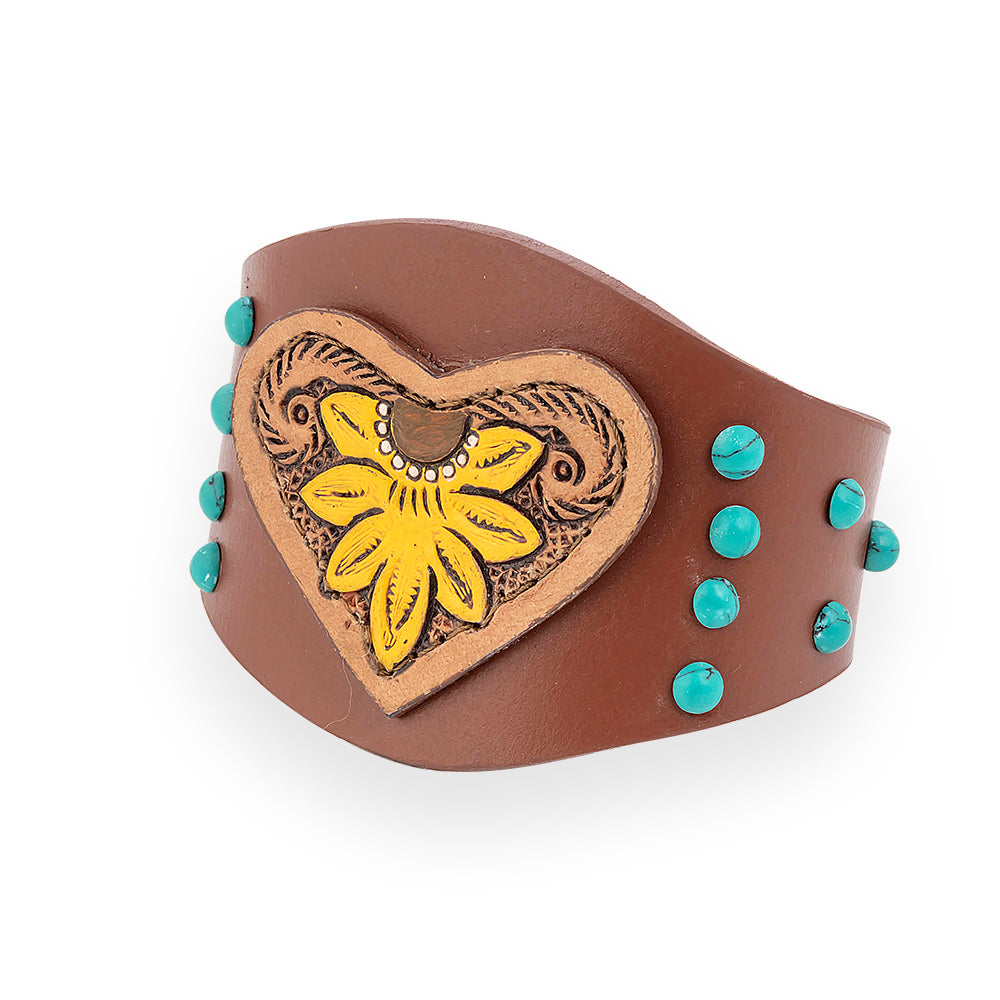 Evening's Bloom Leather Cuff Bracelet - Myra USA