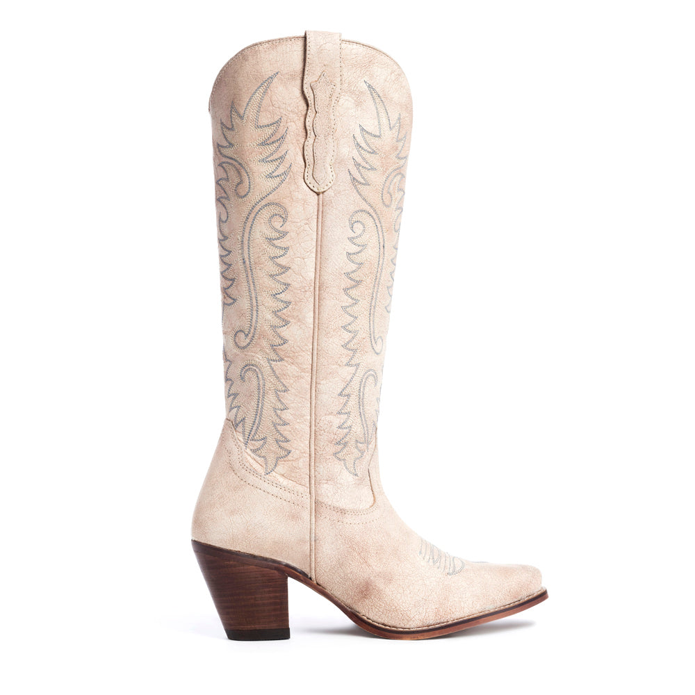Syllvia Prairie Leather Boots in Ivory - Myra USA