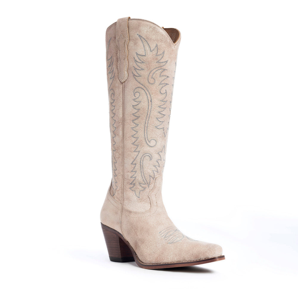 Syllvia Prairie Leather Boots in Ivory - Myra USA