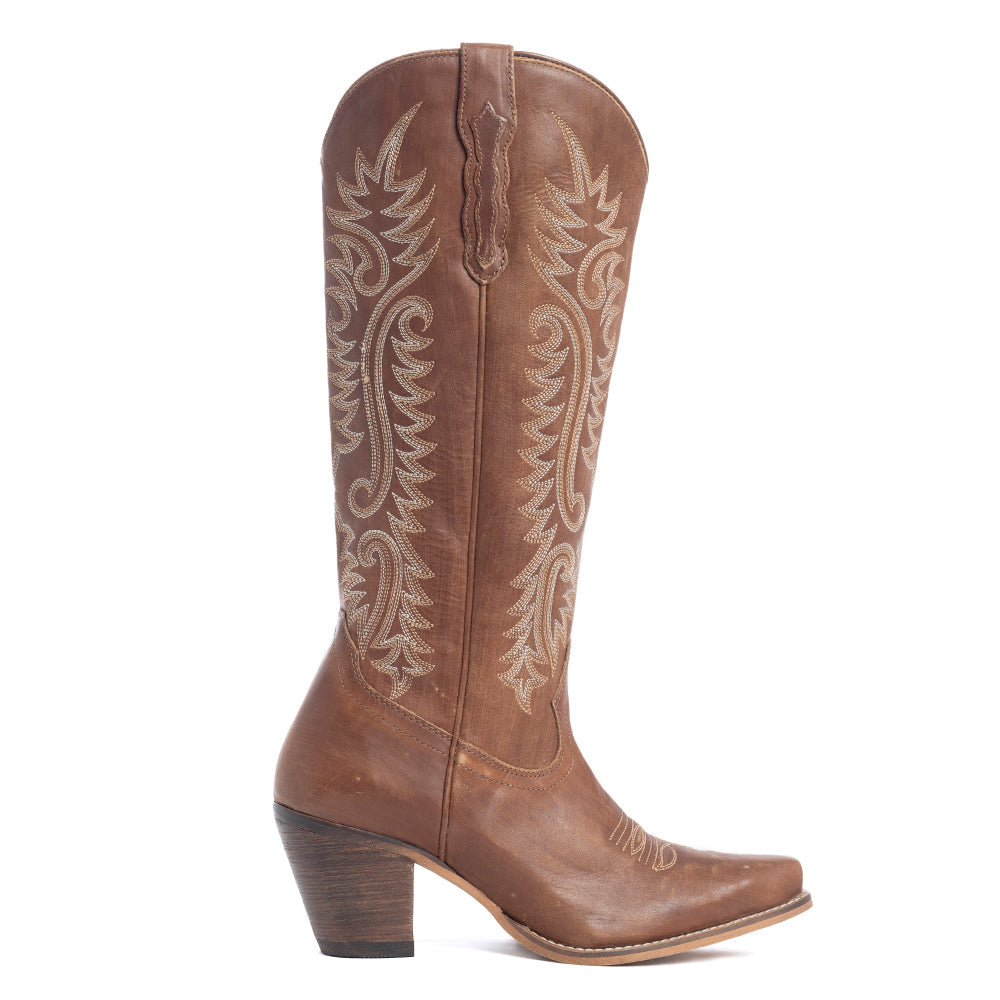 Syllvia Prairie Leather Boots in Bourbon Brown - Myra USA