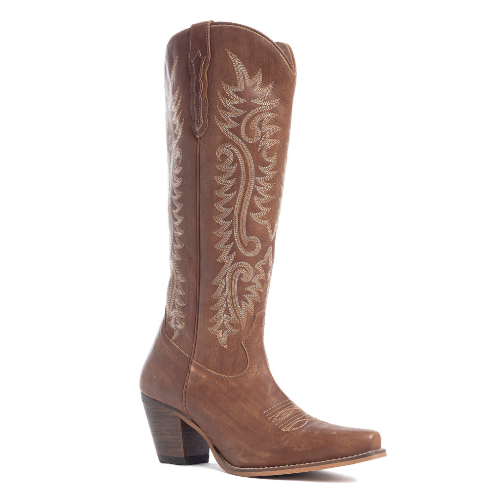 Syllvia Prairie Leather Boots in Bourbon Brown - Myra USA