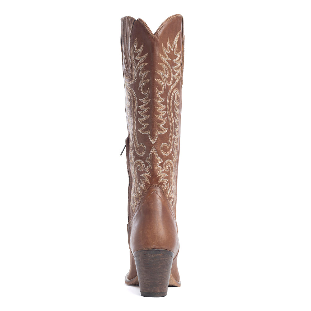 Syllvia Prairie Leather Boots in Bourbon Brown - Myra USA