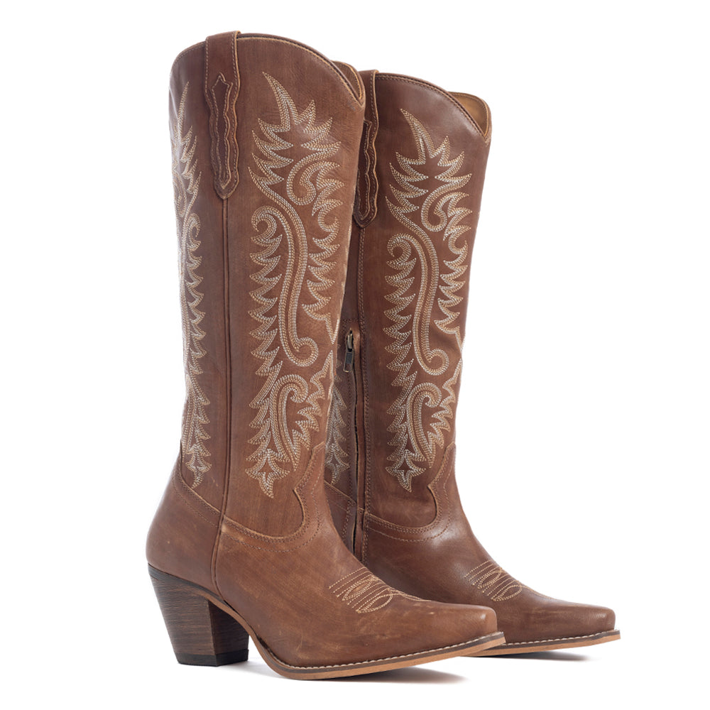 Syllvia Prairie Leather Boots in Bourbon Brown - Myra USA